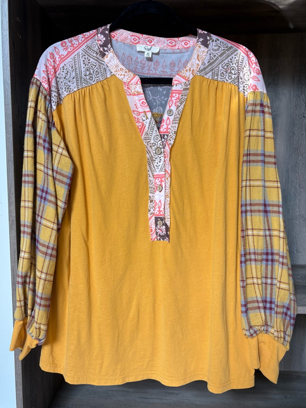 Easel Mustard and Plaid Blouse Oversized Medium Excellent Condition